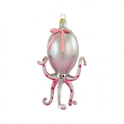 Octopus with Bow Glass Ornament
