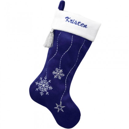 Personalized Snowflake Blue Velvet Stocking